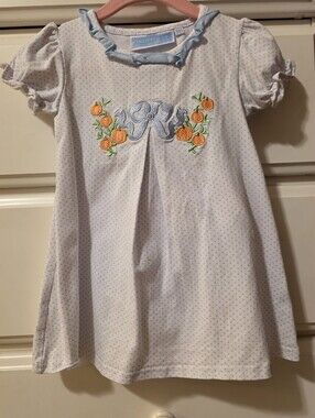 Trotter Street Kiids' Light Blue Polka Dot Dress with Orange Floral Embroidery